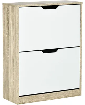 Obrázok produktu pre HOMCOM Úložný priestor na topánky, úsporný dizajn, s 2 zásuvkami, pre 8 párov topánok, rozmer 62,5 x 26 x 81 cm, drevo a biela farba