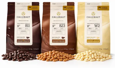 Produktbild von Callebaut 811,823,W2 Kuvertüre Callet Set: Zartbitter-, Milch-, und weiße Schokolade - 3x2500g