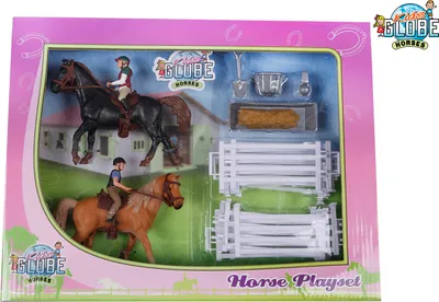 Productafbeelding van Twee paarden met ruiter, speelgoed van KIDS GLOBE, modelnummer 640072 (KG640072)
