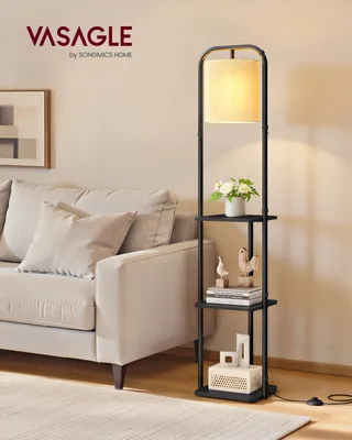 Produktbild von VASAGLE Stehlampe mit 3 Ablagen, Standleuchte, Stehleuchte, LED-Glühbirne inklusive, mit Fußschalter, Lampenschirm aus Stoff