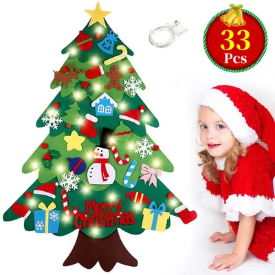 Produktbild von Weihnachtsbaum Filz, 33pcs Filz Weihnachtsbaum Für Kinder, DIY Filz Weihnachtsbaum Satz, Mit Led Lichter Für Kinder Weihnachten Geschenk
