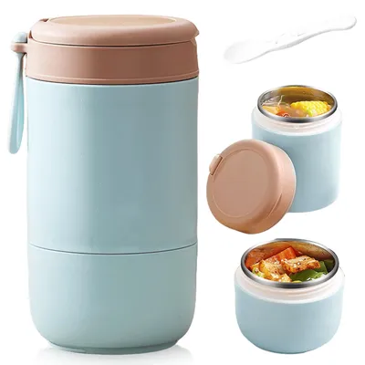 Thermosbehälter 800 ml Edelstahl, blau, mit Löffel, isoliert