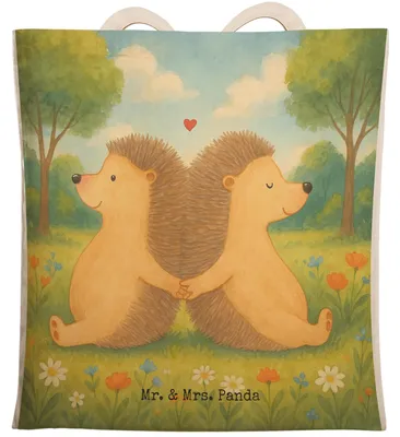 Produktbild von Mr. & Mrs. Panda Beuteltasche Igel händchenhaltend Design - Weiß - Geschenk, Hand in Hand, Tote Bag, Lieblingsmensch, Liebesbotschaft, Einkaufstasche, Verknallt, Beutel
