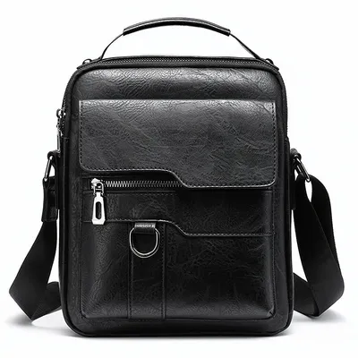 Imagen del producto de Bolsa de hombro para hombre, hecha de cuero vintage, tipo bandolera, color