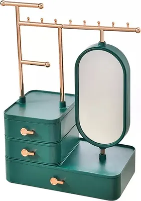 Zdjęcie produktu dla Organizer na biżuterię zielony szafeczka z lusterkiem i szufladkami PD60ZIE