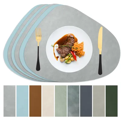 Platzsets 6er-Set PU-Leder, umkehrbar, wasserfest, 42,5x33 cm, hellgrau/blau