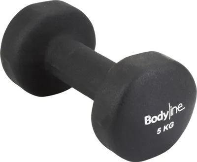 Immagine prodotto di Manubrio in ghisa Bodyline con rivestimento in neoprene, 5 kg, resistente agli urti e antiscivolo, singolo, per palestra e home gym