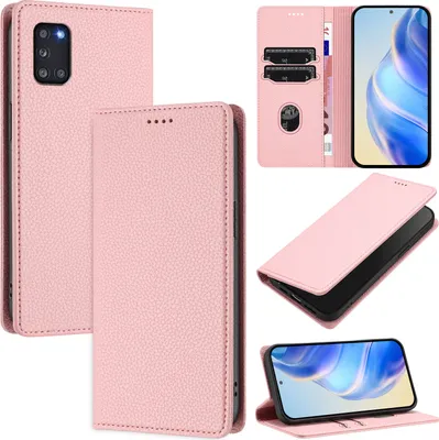 Image de Etui en cuir pour Samsung Galaxy A31, Litschi cuir, étui portefeuille avec fentes pour cartes et support Rose