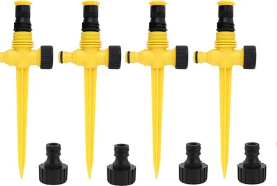 Produktbild von 4er-Pack automatische 360°-Sprinkler – Einstellbarer Wassersprüher mit Nebelfunktion – Rasen- und Gartenbewässerungssystem – Schnellanschluss – Automatische Außenbewässerung