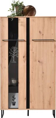 Produktbild von Homestyle4u Highboard Vitrine Schrank mit Fächer Kommode Wohnzimmerschrank Sideboard Holz Natur Schwarz
