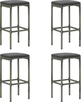Image de vidaXL Tabouret de bar avec coussins 4 pcs. Gris Poly rotin