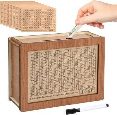 Produktbild von Famanu Spardose mit Zähler für Sparziele - Holz