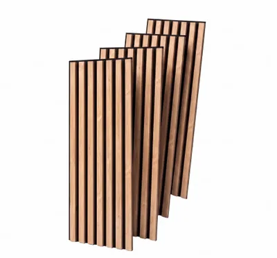 Produktbild von MEBANO. 4er-Set Akustikpaneele Holz 30x132 cm Eiche Artisan 3D Wandpaneele aus Holzfunier und Filz Wandverkleidung Innen Paneele Wand, KI-generiertes Bild