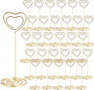 Imagen del producto de Soportes para tarjetas de mesa en forma de corazón, color dorado, 85 mm, paquete de 30 unidades, para eventos