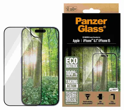 Obrázok produktu pre PanzerGlass ® ECO MATRIX Screen Protector iPhone 16 | 15 | Ultra-Wide Fit, Apple, Apple - iPhone 16, Apple - iPhone 15, Suché aplikovanie, Odolné proti poškriabaniu, Odolný proti nárazom, Priehľadná, 1 kusov