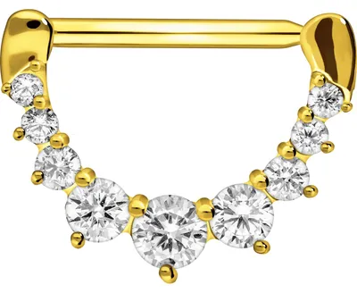 Produktbild von Brustwarzenpiercing, Chirurgenstahl Nippelpiercing Clicker 9 KRISTALLE Gold Stablänge: 14mm