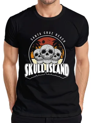 Produktbild von Totenkopf Skull Island Santa Cruz Strand Palmen Retro Vintage Herren T-Shirt, Schwarz, M