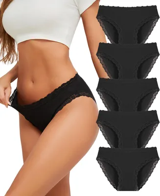 Produktbild von Set mit 5 Damenunterhosen - Baumwolle mit Spitze - Schwarz, Größe XXL