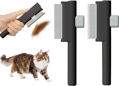 Produktbild von 2-teilige Flohkamm Set für Katze und Hund, Selbstreinigend, Edelstahl, für die Tierpflege