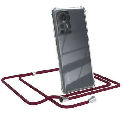 Produktbild von EAZY CASE Handykette kompatibel mit Xiaomi 12 Pro, Handyhülle mit Umhängeband, Handykordel, Schutzhülle Clear, Band in Rot