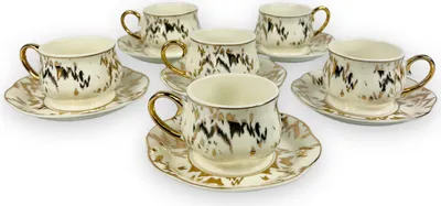 Obrázek produktu pro Designové šálky na espresso Bílé zlato Sada na espresso pro 6 lidí Sada nádobí Mocha šálky 6X šálky + 6X podšálek Porcelán