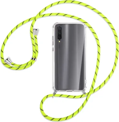 Produktbild von Handykette Backcover-Schutzhülle mit Band (Metall silberfarben) für Xiaomi Mi 9 Lite / CC9 - neongelb