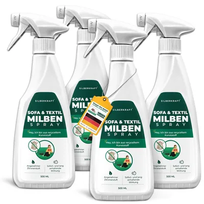 Produktbild von Silberkraft Milbenspray Sofa & Textil zur Milben-Abwehr - gegen Haussstaubmilben - ohne Permethrin - 4 x 500 ml