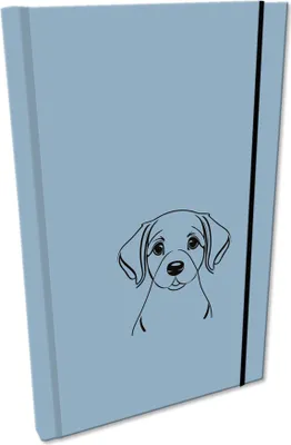 Produktbild von A5-Notizbuch mit Gummiband, glatt, Soft Touch, Hund, blau