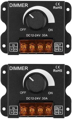 Zdjęcie produktu dla Ściemniacz LED, 12–24 V, 30 A, 360 W, ściemniacz PWM, obudowa aluminiowa, 2 diody LED