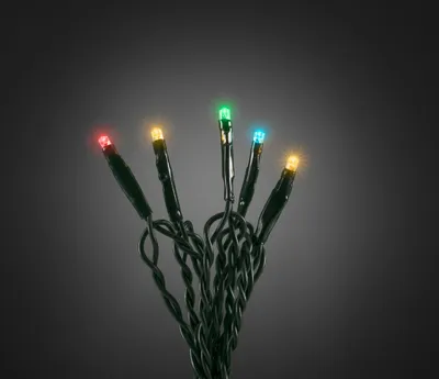 Produktbild von Konstsmide 6350-520 Micro LED Lichterkette, verschweißt, 10 bunte Dioden, 24V Innentrafo, dunkelgrünes Kabel