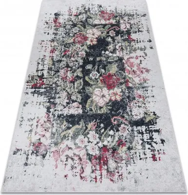 Produktbild von ANDRE 1816D Waschteppich Blumen vintage Anti-Rutsch - weiß / rot Mehrfarben 160x220 cm