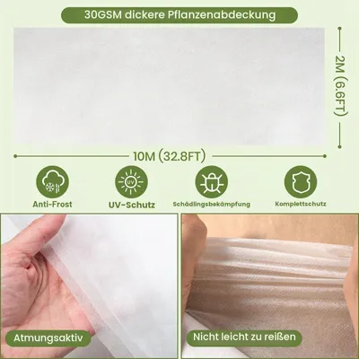 Obrázok produktu pre Velway, textília na ochranu rastlín, rozmery 2x10 metrov, ochrana proti mrazu, gramáž 30 g/m², odolná