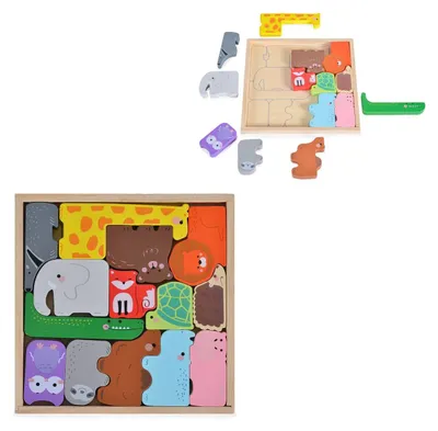 Produktbild von Moni Kinder Puzzle Tiere 3002 Holz, Sortierspiel, Farbpuzzle, 14 bunte Tiere bunt