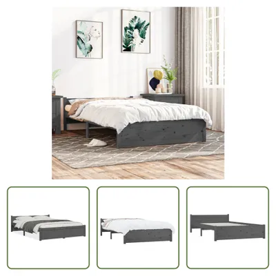 Produktbild von The Living Store Massivholzbett Grau 135x190 cm