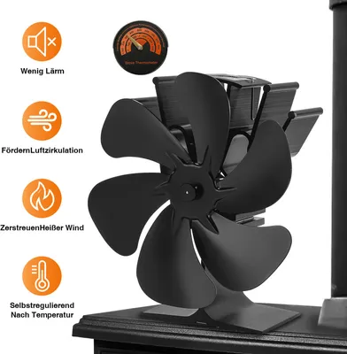 Produktbild von Jopassy Kaminventilator Ofenventilator Kaminofen Ventilator ohne Strom 6 Blatt Heizlüfter Ventilator Fan Stromloser Kaminofen