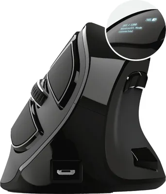 Image de Souris verticale sans fil Trust Voxx, Souris ergonomique sans fil rechargeable, connexion Bluetooth et 2.4 GHz, 9 boutons, 1200-2400 DPI, PC/Mac/ordinateur/portable/MacBook/Chromebook - Noir