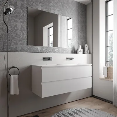 Produktbild von Unterschrank AVA 120 cm mit Mineralguss Waschbecken BRUXELLES - Farbe wählbar, Auswahl Waschbecken:Weiß matt ohne Hahnloch, Farbe Badmöbel:Weiß matt