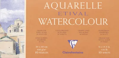 Produktbild von Clairefontaine Etival Aquarellpapier feinkörnig, Block 10 Blatt 20x40 cm 96574C