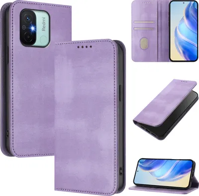 Obrázek produktu pro Pouzdro pro Xiaomi Redmi 12C, vintage kožené pouzdro s RFID ochranou, přihrádkami na karty, stojánkem Fialový