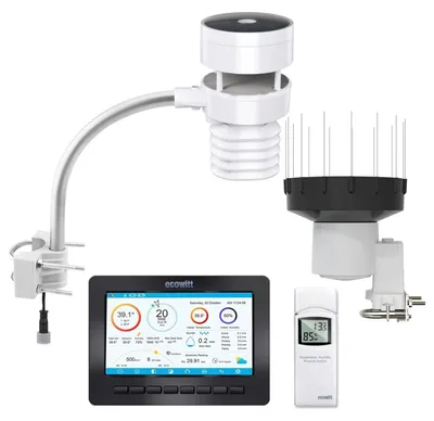 Immagine prodotto di Stazione meteorologica WLAN HP2553H, 7-in-1, con display TFT a colori da 7 pollici, sensore esterno WS80 con anemometro a ultrasuoni e pluviometro WH40H, oltre a sensori di temperatura e umidità