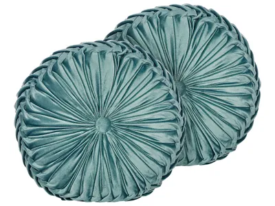 Produktbild von BELIANI Set aus 2 Dekokissen Türkisblau Udala 40 x 40 cm in Polsterbezug mit Füllung Boho-Stil Wohnzimmer, Schlafzimmer Rund Modernes Design