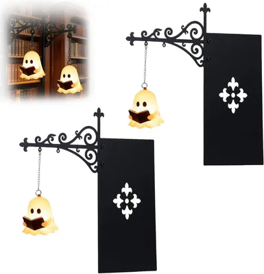Productafbeelding van 2 stuks spooklantaarn, gothic fantasy decoratie, 26 x 22 cm, schattige 3D-spooklamp met zachte sfeergloed, voor Halloween, thuis
