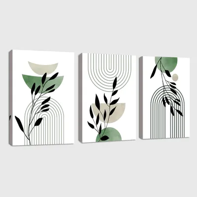 Obrázok produktu pre Obraz na plátne, 3-dielny, farba šalvia, geometrické línie, rozmer 40x60 cm, dekorácia na stenu do obývačky