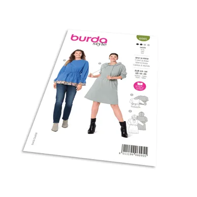 Productafbeelding van Burda patroon 6095 - Jurk met sweatshirt-elementen voor vollere figuren, sweatshirt