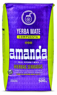Produktbild von Amanda - Mate Tee Hierbas Serranas 500g - mit Minze & Poleo - Erfrischend Krautig, Mild - Wenig Bitter - Traditionelle Yerba Mate - Argentinien
