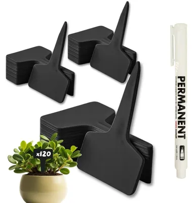 Produktbild von Pflanzenetiketten Pflanzenschilder Pflanzstäbe - 120 Stück - Schwarz - Mit weißem Marker - Für Garten und Balkon