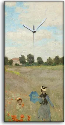 Produktbild von Küche Wohnzimmer Wand Leinwand Uhr Geräuschlos Kunstdruck 30x60 Mohnblumen - weiße Hände