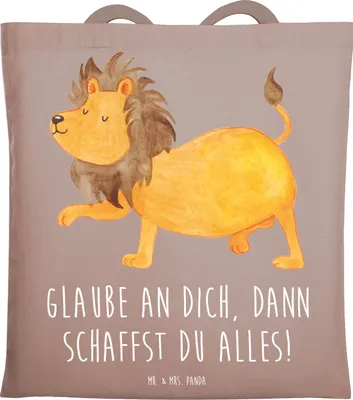 Produktbild von Mr. & Mrs. Panda Beutel Angst überwinden - Braun Pastell - Geschenk, Liebe, dann schaffst du alles, Stärke, festivaltasche, Ermutigung, Vertrauem, Zuversicht, Tote Bag