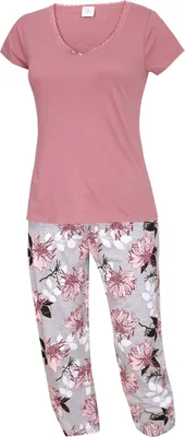 Produktbild von KB Nachtwäsche Schlafanzug Damen Pyjama Set mit Caprihose 100% Baumwolle S