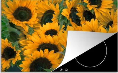 Produktbild von KitchenYeah© Herdabdeckplatte Blumen - Sonnenblume - Makro , 76x51cm, Küche Deko, Glaskeramikkochfeld Herdabdeckung, Abdeckplatte fùr Kochfeld